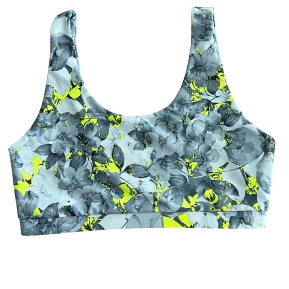 Savvi Women's Gray Yellow Neon Floral Print Sports Bra Size Medium - Picture 1 of 4